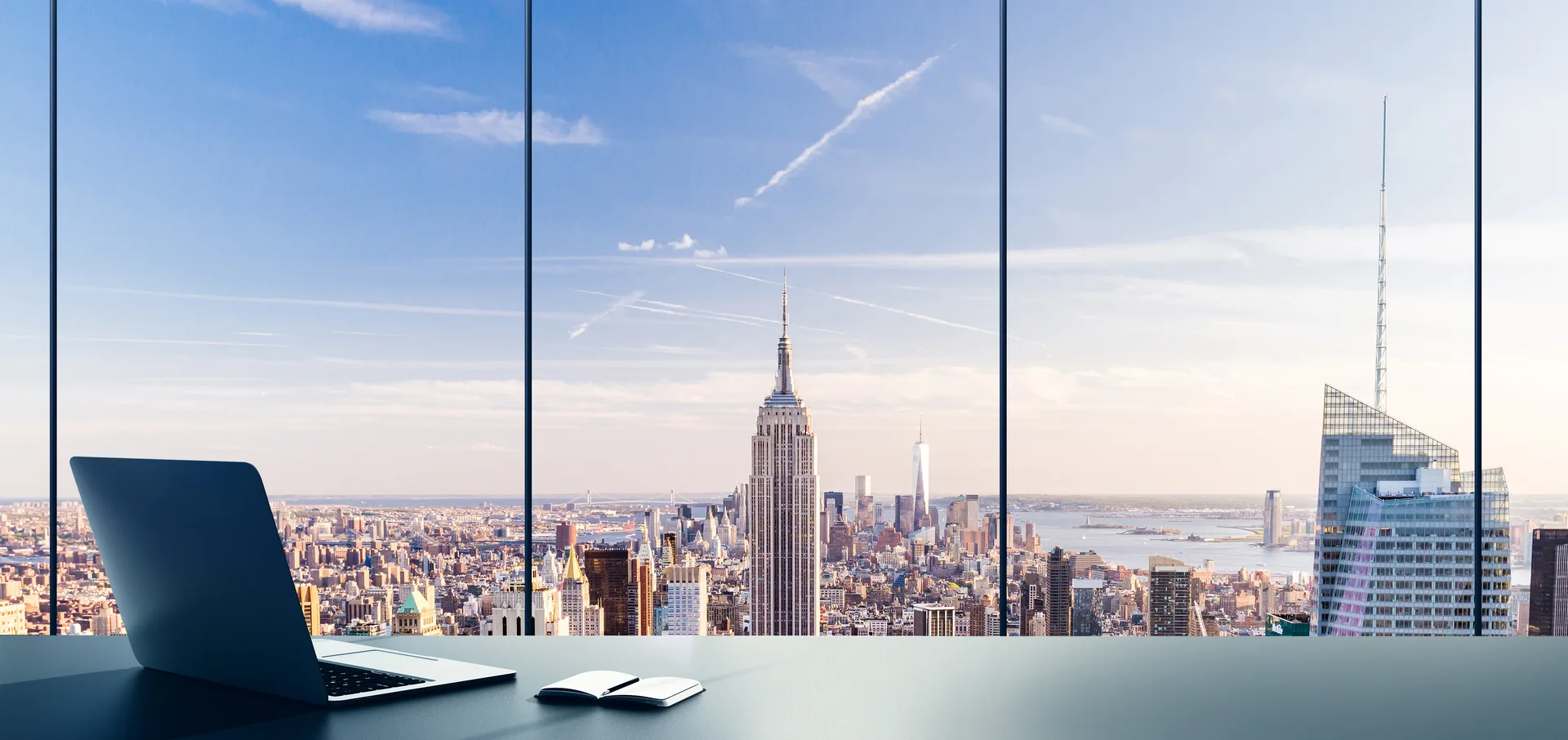 New York skyline viewed from an office window